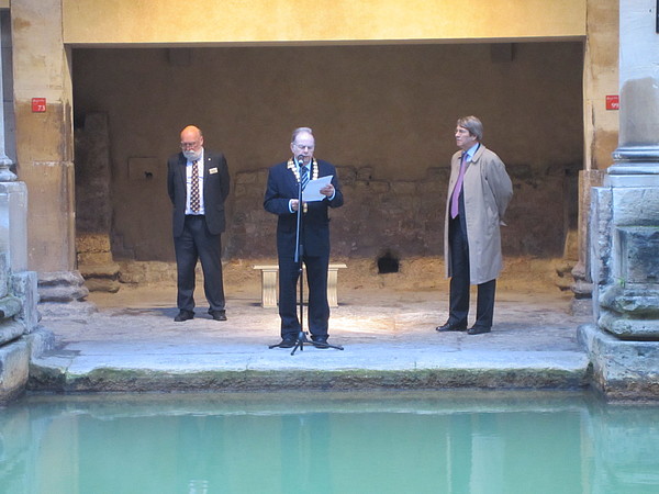 Cllr Edwards (Chair of Bath & North East Somerset Council) (centre) and Philip Kay (Treasurer SPRS) (right)